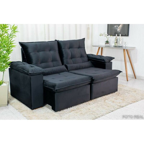 Sof Retrtil Reclinvel Madri 2.00m Veludo Preto 21 D28 Soft
