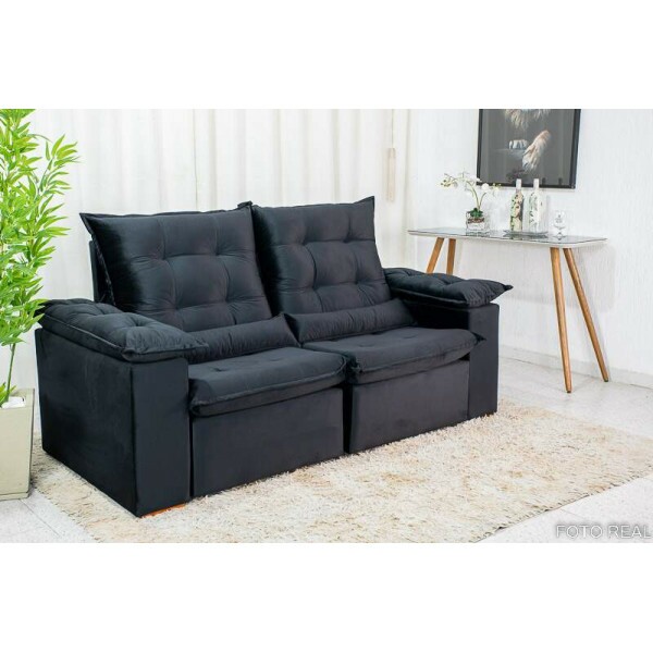 Sof Retrtil Reclinvel Madri 2.00m Veludo Preto 21 D28 Soft