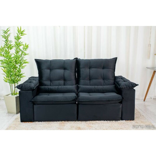 Sof Retrtil Reclinvel Madri 2.00m Veludo Preto 21 D28 Soft