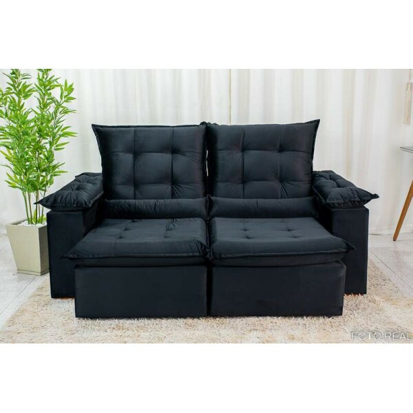 Sof Retrtil Reclinvel Madri 2.00m Veludo Preto 21 D28 Soft