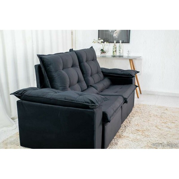 Sof Retrtil Reclinvel Madri 2.00m Veludo Preto 21 D28 Soft
