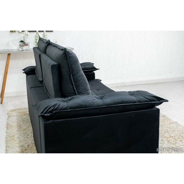 Sof Retrtil Reclinvel Madri 2.00m Veludo Preto 21 D28 Soft