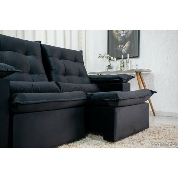 Sof Retrtil Reclinvel Madri 2.00m Veludo Preto 21 D28 Soft