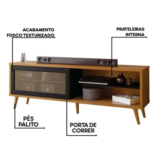 Rack Bancada NT 1175 Larg.1.63m TV at� 60 Polegadas Freij�/Preto Not�vel