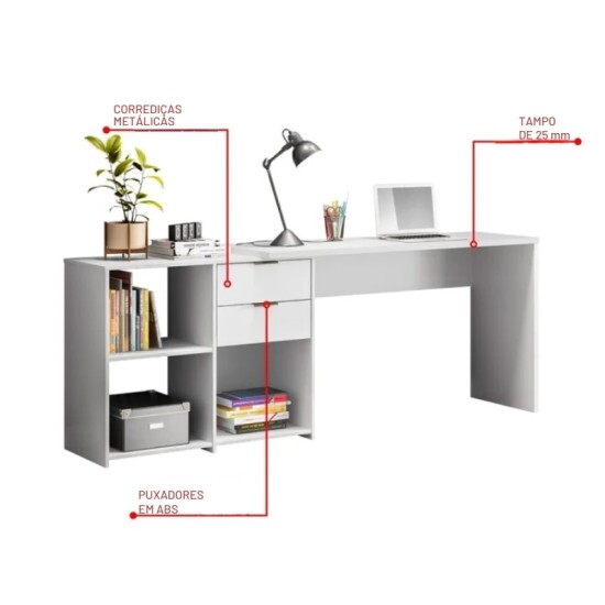 Mesa Office NT 2060 Larg. 2.00m Branco 2 Gavetas Not�vel