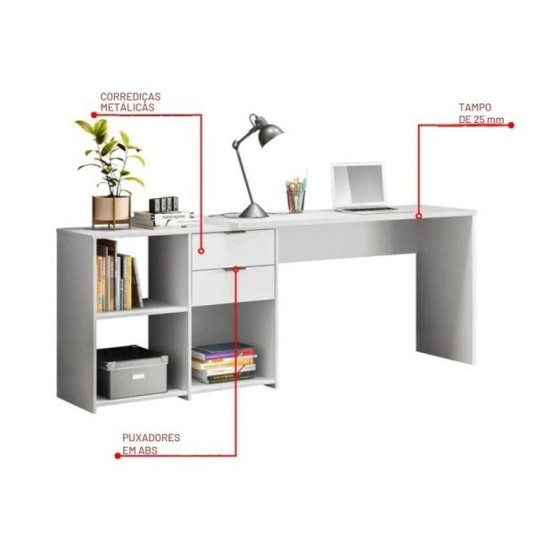 Mesa Office NT 2060 Branco 2 Gavetas Larg. 2.00m - Notvel
