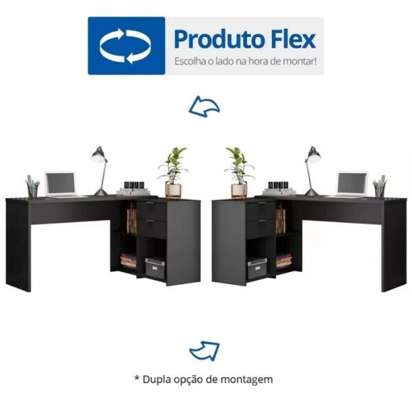 Mesa Office NT 2060 Preto 2 Gavetas Larg. 2.00m - Notvel