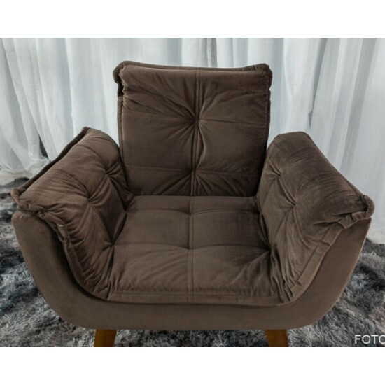 Poltrona Prola Base Fixa Veludo Marrom