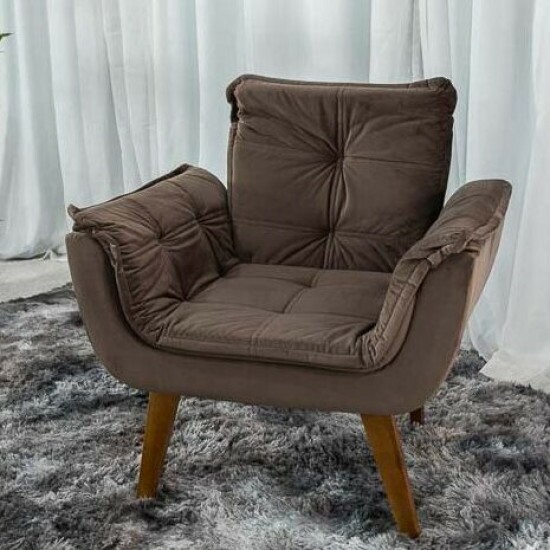 Poltrona Prola Base Fixa Veludo Marrom