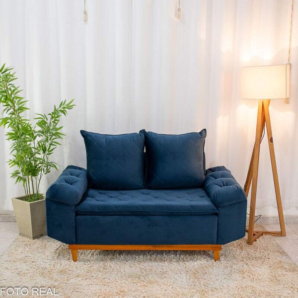 Sof 2 lugares Blgica Veludo Azul Escuro Larg. 1.60m