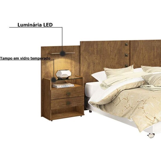 Cabeceira Casal e Queen Rubi Yp� com Lumin�ria Led e Gavetas - D Doro
