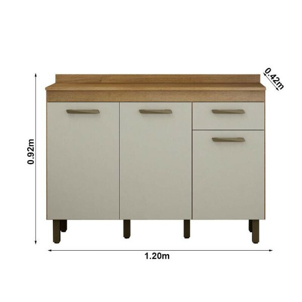 Balco Cozinha So Luiz 3 Portas Larg. 1.20m Cinamomo/Off Valdemoveis