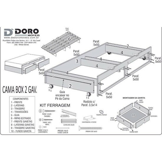 Cama Auxiliar Solteiro Box Plus Yp� com 2 Gavetas 100% MDF - D Doro
