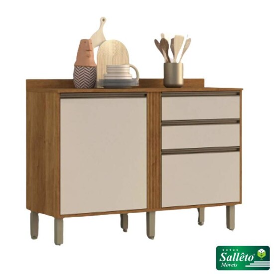 Balco Cozinha Prola Cinamomo/Off 2 Portas 2 Gavetas Larg. 1.20m - Sallto