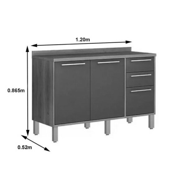 Balc�o Cozinha Paris Cinamomo/Off white 3 Portas 2 Gavetas Larg. 1.20m Sall�to