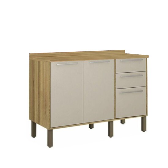 Balc�o Cozinha Paris Cinamomo/Off white 3 Portas 2 Gavetas Larg. 1.20m Sall�to