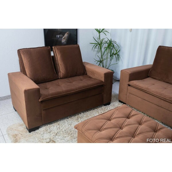 Sof 3 e 2 lugares Frana com Puff Veludo Cobre Larg. 1.86m
