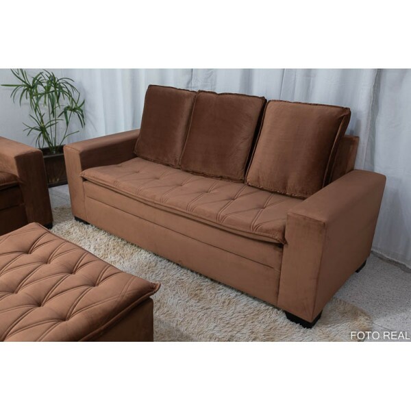 Sof 3 e 2 lugares Frana com Puff Veludo Cobre Larg. 1.86m