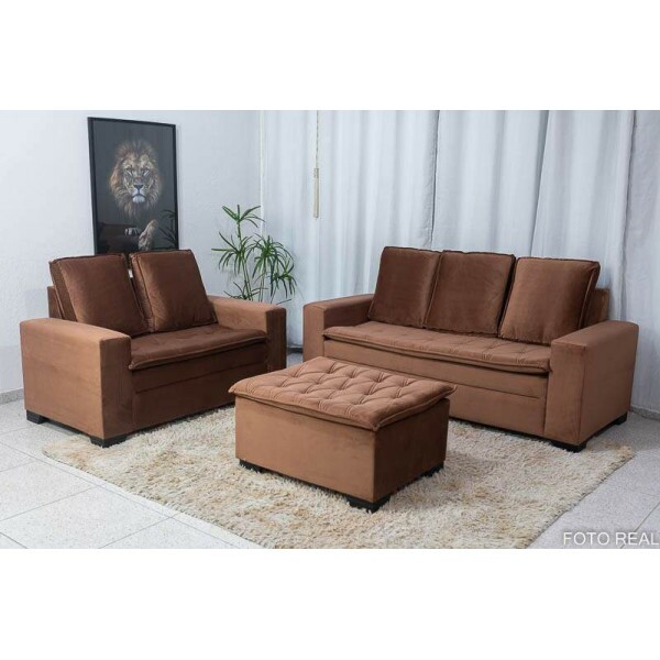 Sof 3 e 2 lugares Frana com Puff Veludo Cobre Larg. 1.86m