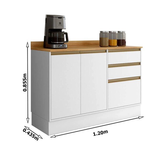 Balc�o Cozinha Barcelona 3 Portas 2 Gavetas Branco Larg. 1.20m Sall�to