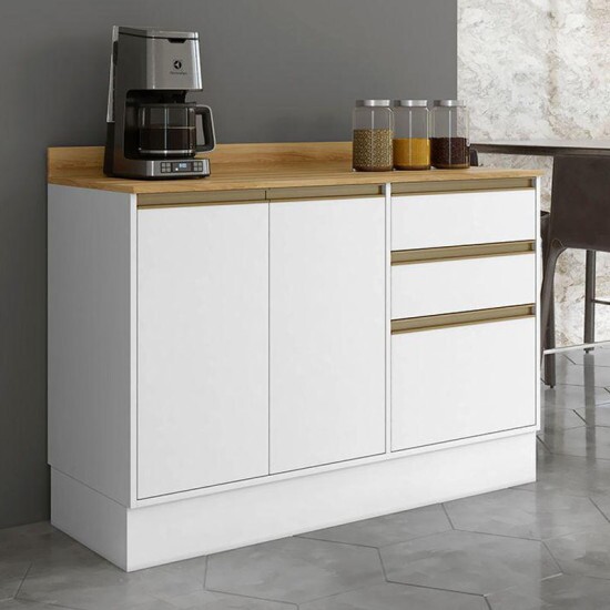 Balc�o Cozinha Barcelona 3 Portas 2 Gavetas Branco Larg. 1.20m Sall�to
