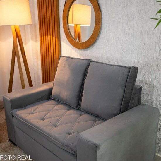 Sof� 3 e 2 lugares Fran�a com Puff Veludo Cinza A15