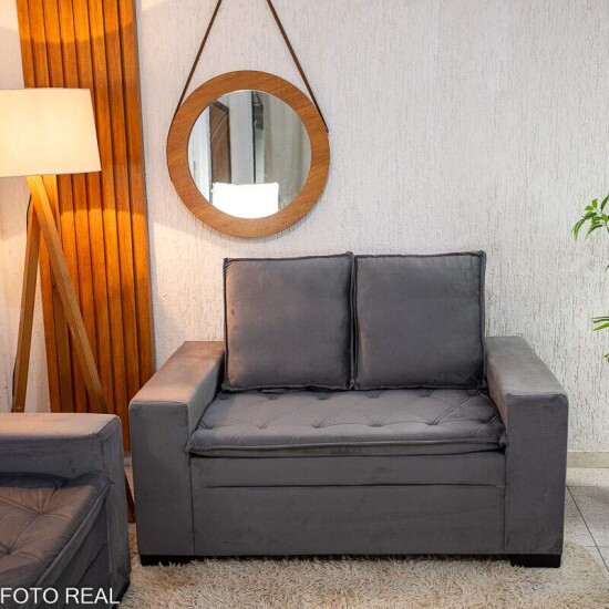 Sof� 3 e 2 lugares Fran�a com Puff Veludo Cinza A15