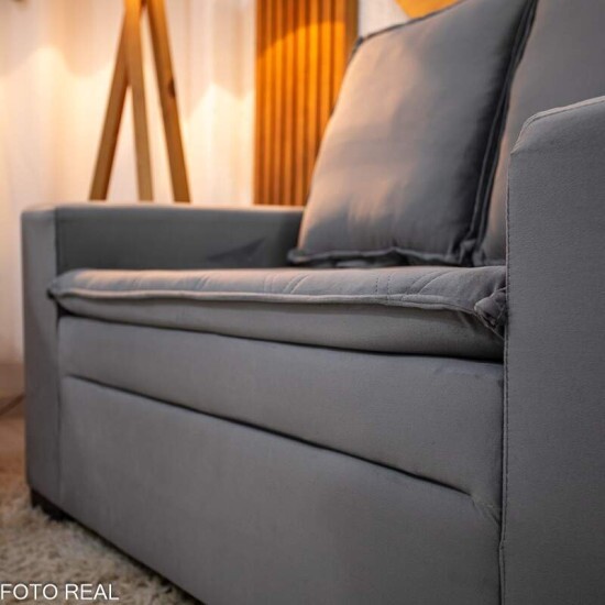 Sof� 3 e 2 lugares Fran�a com Puff Veludo Cinza A15