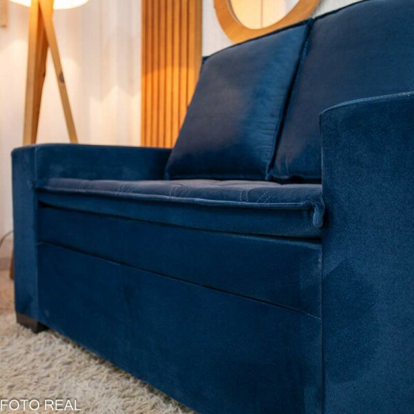 Sof 3 e 2 lugares Frana com Puff Veludo Azul A16 Larg. 1.86m