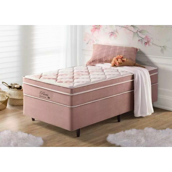 Box Rosa + Colcho Solteiro Eiffel Molas Superlastic 88x188x68 Anjos | Suporta at 110kg