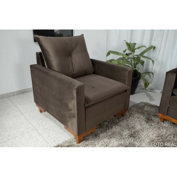 Sof Paris 3 lugares + Poltrona Veludo Marrom