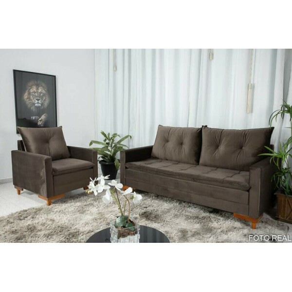 Sof Paris 3 lugares + Poltrona Veludo Marrom