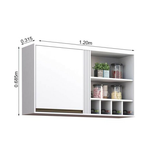 Arm�rio A�reo Cozinha P�rola Larg. 1.20m Branco Sall�to