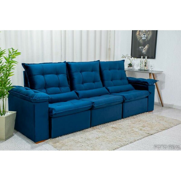 Sof Retrtil Reclinvel Madri 2.70m Veludo Azul 03 - D28 Soft