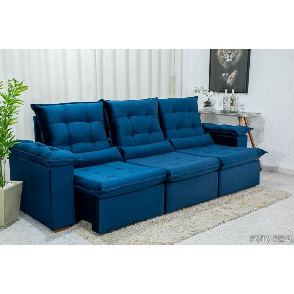 Sof Retrtil Reclinvel Madri 2.70m Veludo Azul 03 - D28 Soft