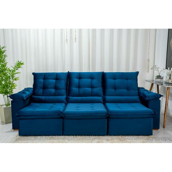 Sof Retrtil Reclinvel Madri 2.70m Veludo Azul 03 - D28 Soft