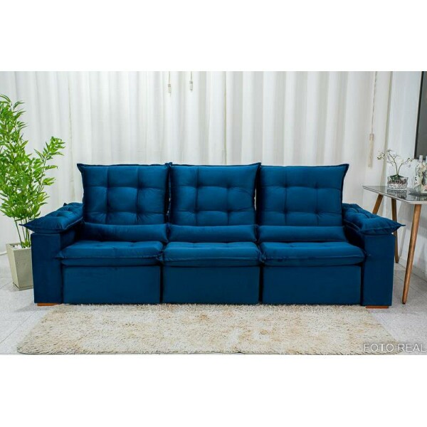 Sof Retrtil Reclinvel Madri 2.70m Veludo Azul 03 - D28 Soft