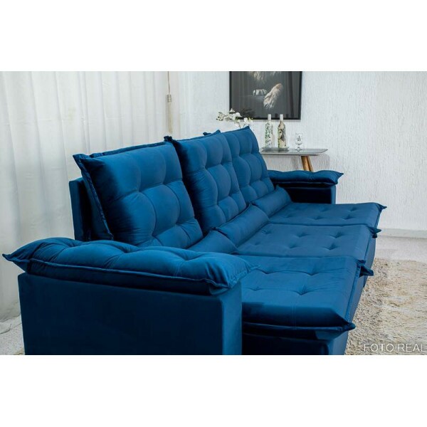 Sof Retrtil Reclinvel Madri 2.70m Veludo Azul 03 - D28 Soft