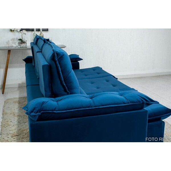Sof Retrtil Reclinvel Madri 2.70m Veludo Azul 03 - D28 Soft