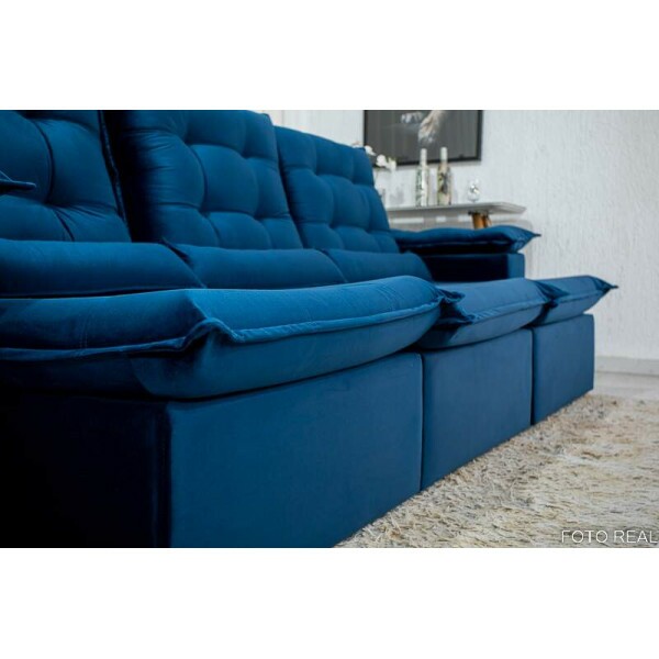 Sof Retrtil Reclinvel Madri 2.70m Veludo Azul 03 - D28 Soft