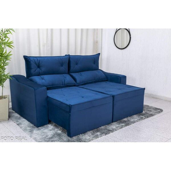 Sof Retrtil Reclinvel Moscou 2.00m Veludo Azul A16
