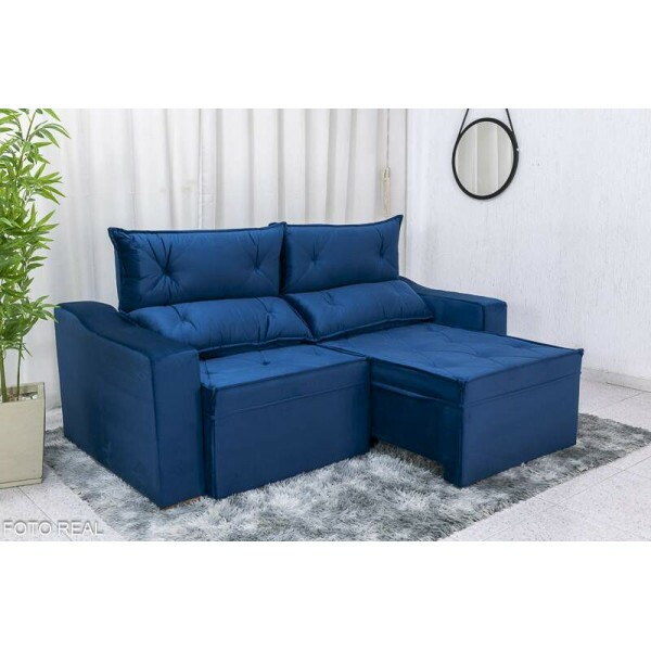 Sof Retrtil Reclinvel Moscou 2.00m Veludo Azul A16