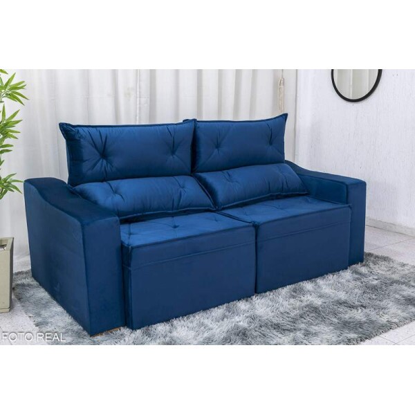Sof Retrtil Reclinvel Moscou 2.00m Veludo Azul A16