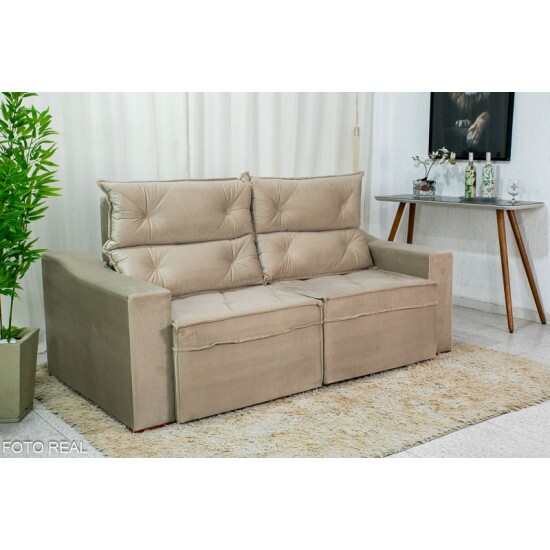 Sof� Retr�til e Reclin�vel 3 Lugares Moscou 2.00m Veludo Bege A32