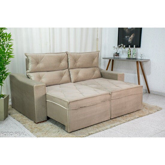 Sof� Retr�til e Reclin�vel 3 Lugares Moscou 2.00m Veludo Bege A32