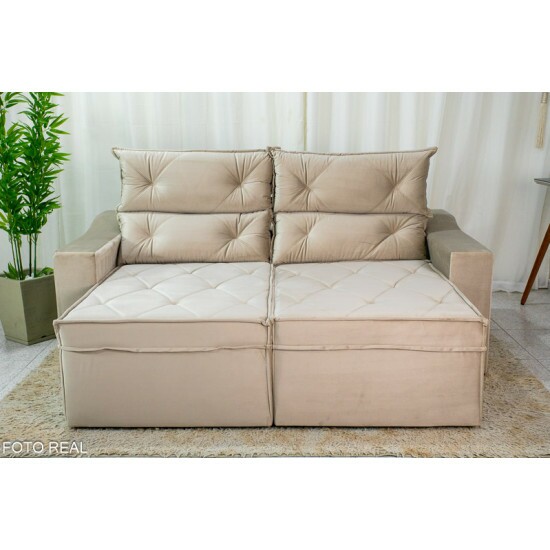 Sof� Retr�til e Reclin�vel 3 Lugares Moscou 2.00m Veludo Bege A32