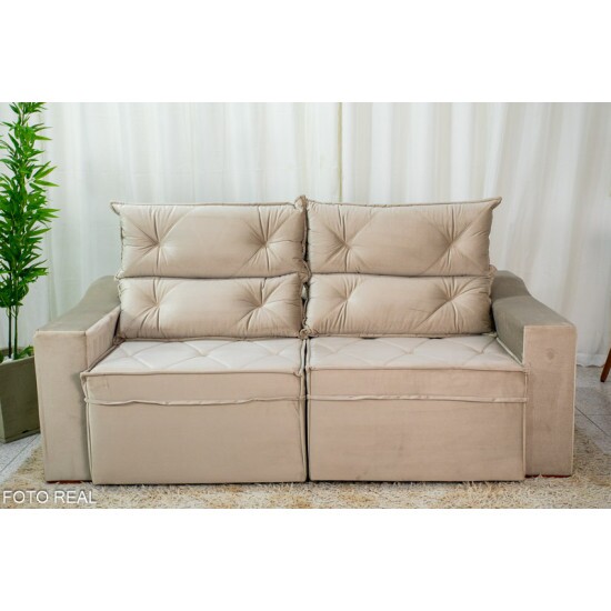 Sof� Retr�til e Reclin�vel 3 Lugares Moscou 2.00m Veludo Bege A32