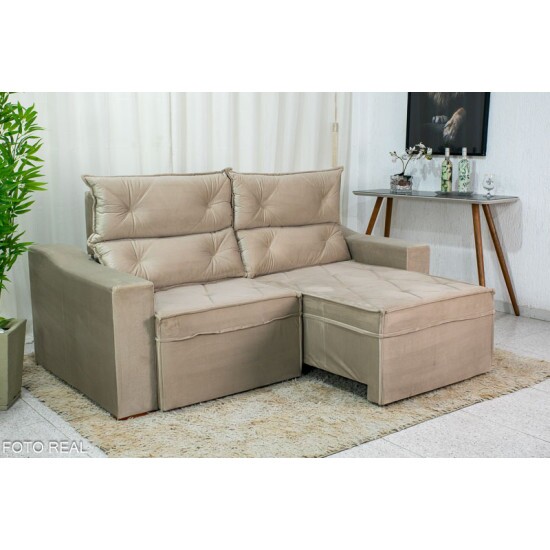 Sof� Retr�til e Reclin�vel 3 Lugares Moscou 2.00m Veludo Bege A32