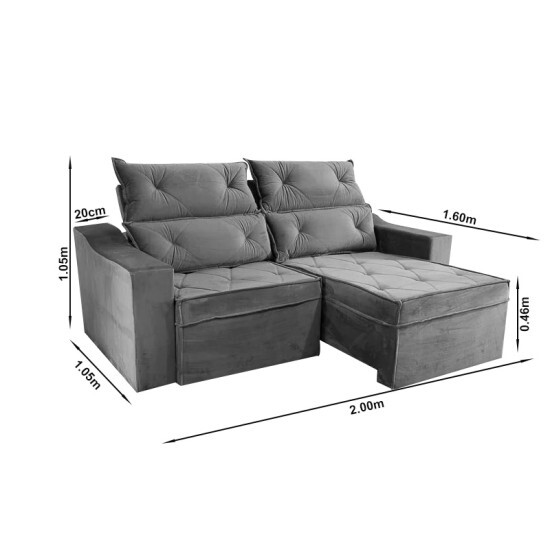 Sof� Retr�til e Reclin�vel 3 Lugares Moscou 2.00m Veludo Bege A32
