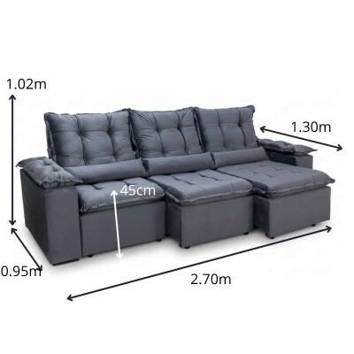 Sof Retrtil Reclinvel Grcia 2.70m Veludo Cinza - Sem Caixa